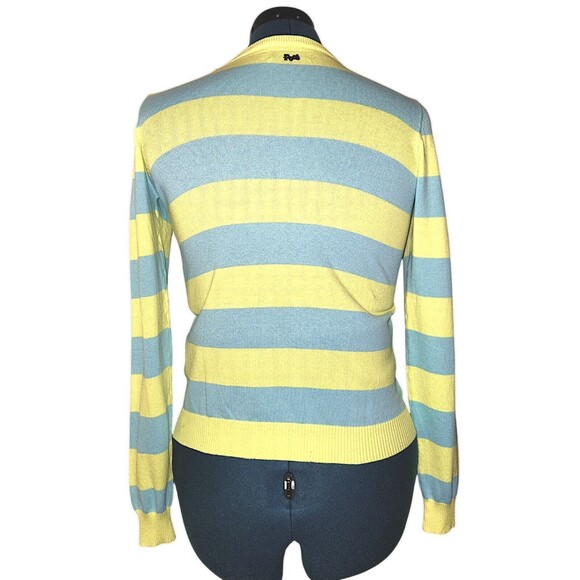 POOL Women's M Cotton Blue & Yellow Striped Preppy Girlyhood Cardigan Sweater - Picture 7 of 7
